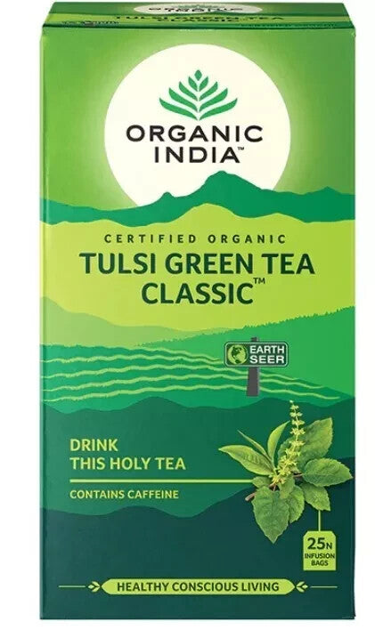 Organic India Tulsi Green Tea Classic 25 Tea Bags - Pack of 5  Free Shipping